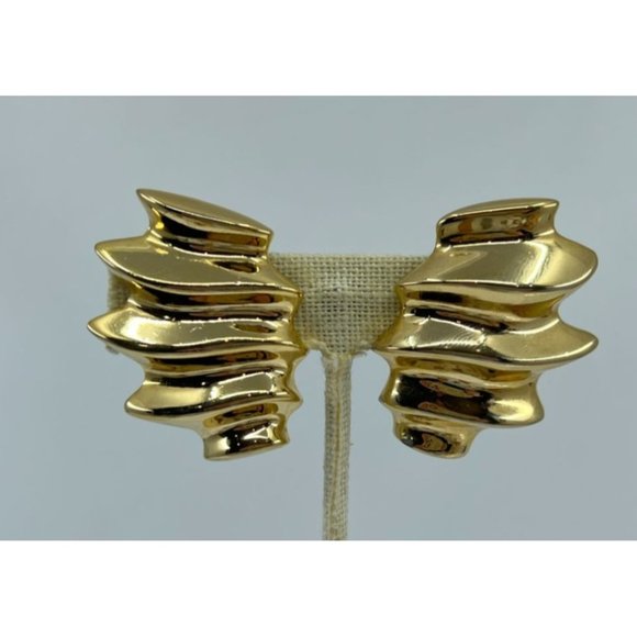 Vintage Givenchy 80s Modernist Clip on Gold Tone Large Statement Earrings - Picture 2 of 4